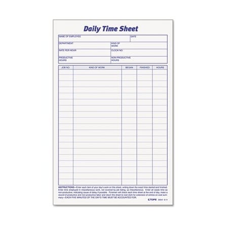 Tops Business Forms TOPS, Daily Time And Job Sheets, 8 1/2 X 5 1/2, 2PK 30041